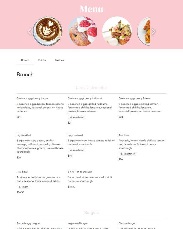 The top of the menu at Superthing