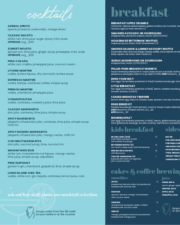 The first page of the menu at The Full Moon Hotel