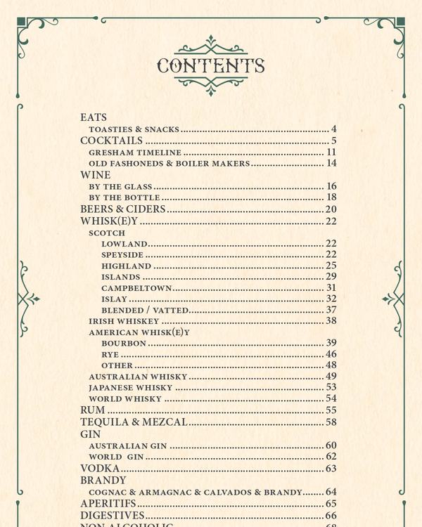 The first page of the menu at The Gresham