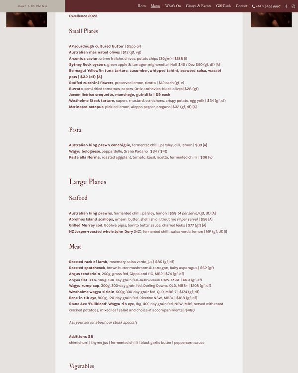 The top of the menu at Bopp & Tone