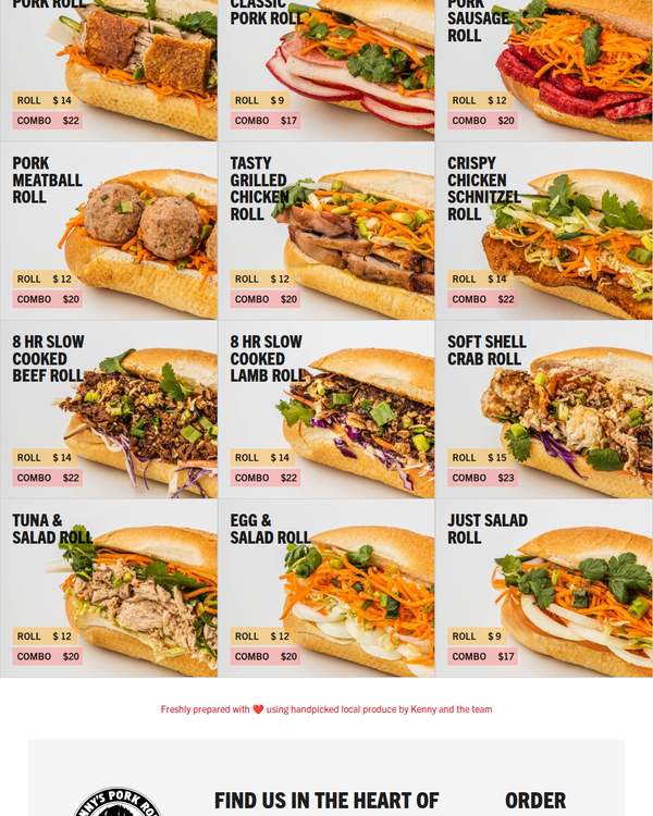 The top of the menu at Kenny's Pork Rolls