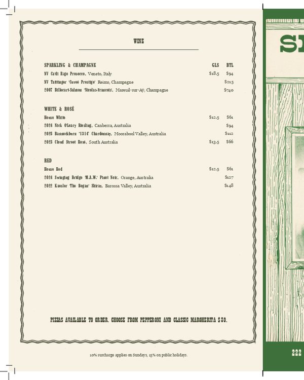 The first page of the menu at Shady Pines Saloon