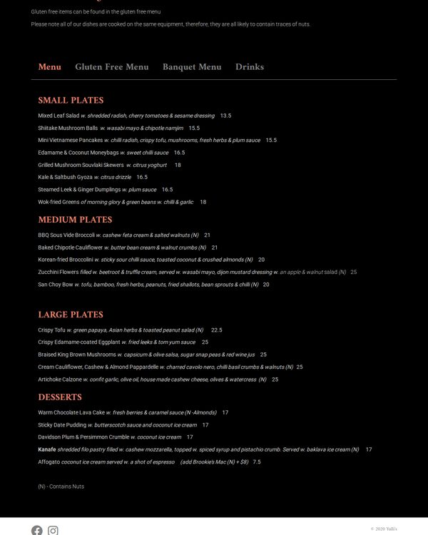 The top of the menu at Yulli's