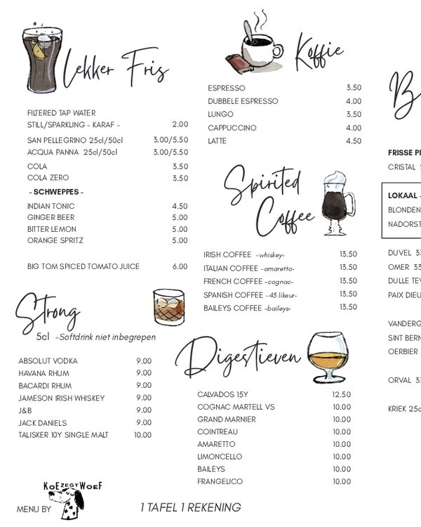 The first page of the menu at Bie Jimmy