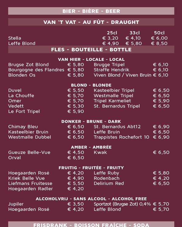The first page of the menu at Craenenburg