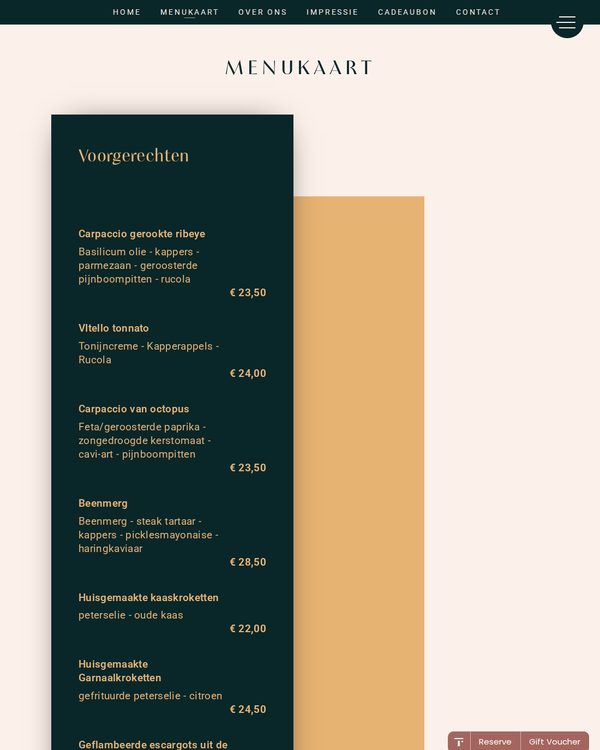 The top of the menu at De Stove