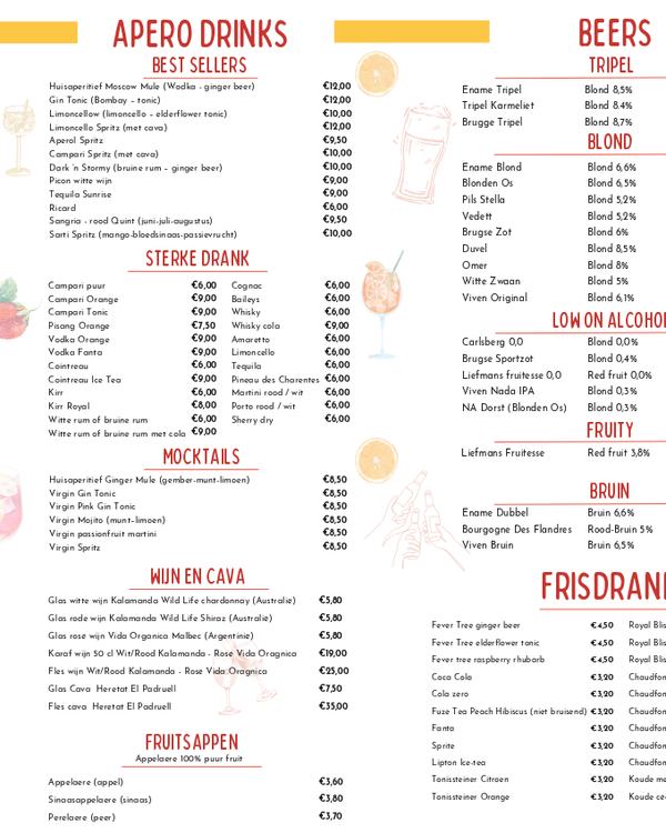 The first page of the menu at Sint-Anna
