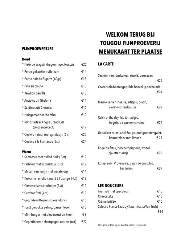 The first page of the menu at Tou.Gou