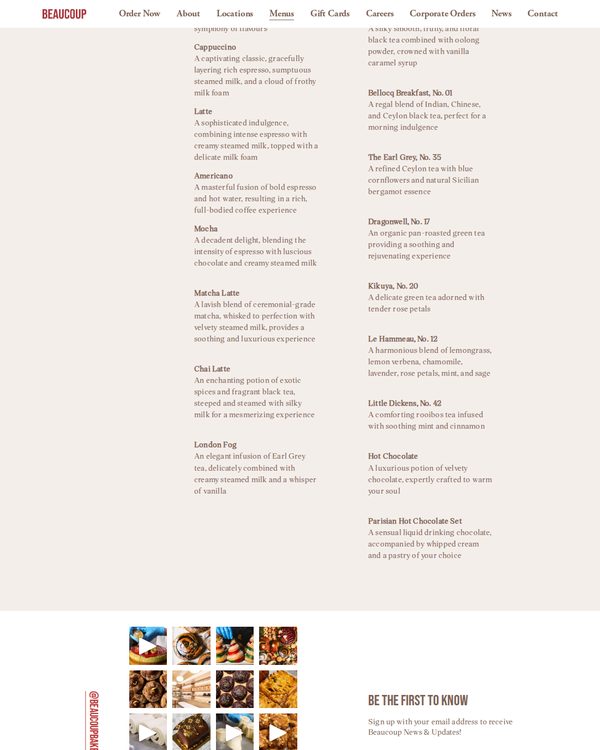 The top of the menu at Beaucoup Bakery