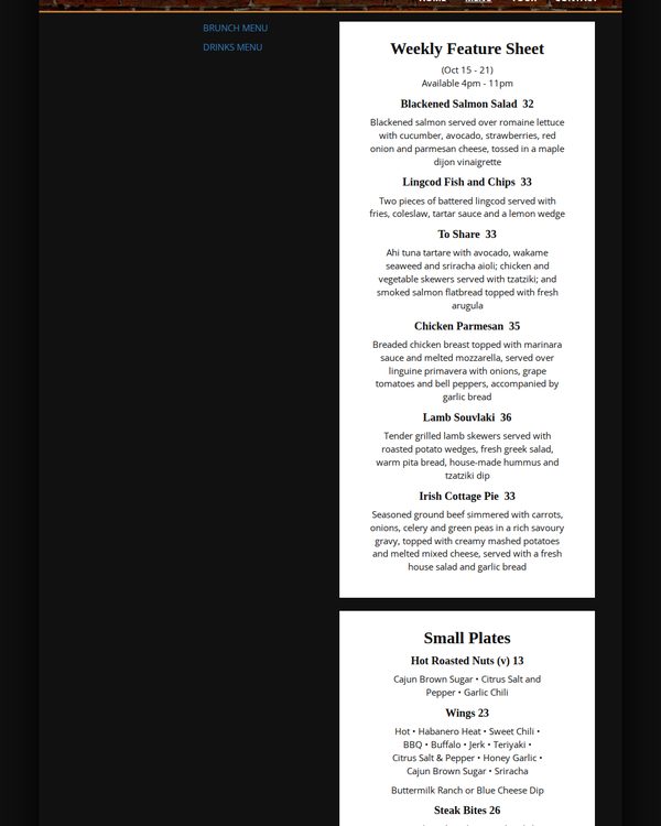 The top of the menu at Chaise