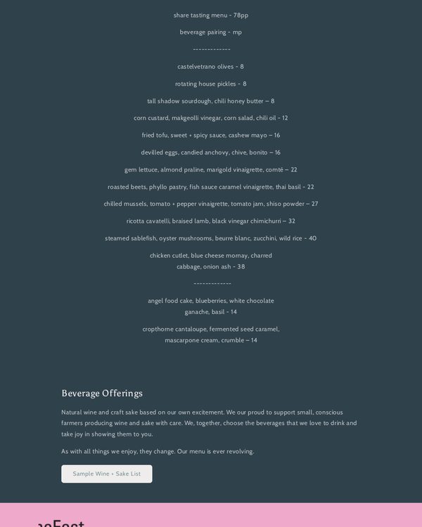 The top of the menu at Dachi