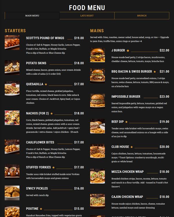 The top of the menu at The Fountainhead Pub