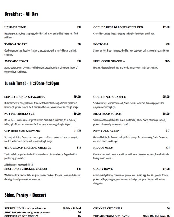 The top of the menu at Kafka's Coffee Roasting and Bakery