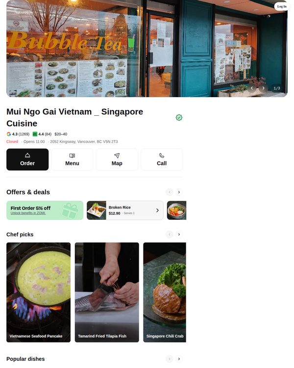 The top of the menu at Mui Ngo Gai