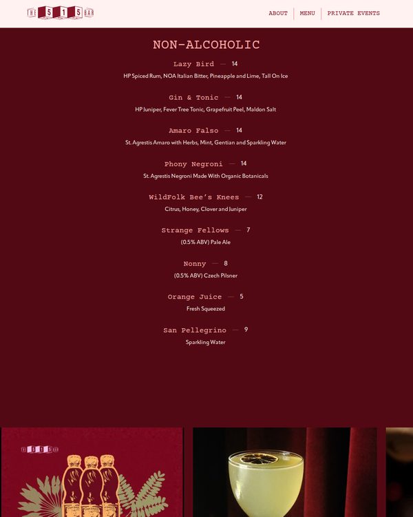 The top of the menu at The 515 Bar