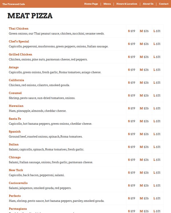 The top of the menu at The Firewood Cafe