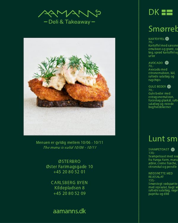 The first page of the menu at Aamanns 1921
