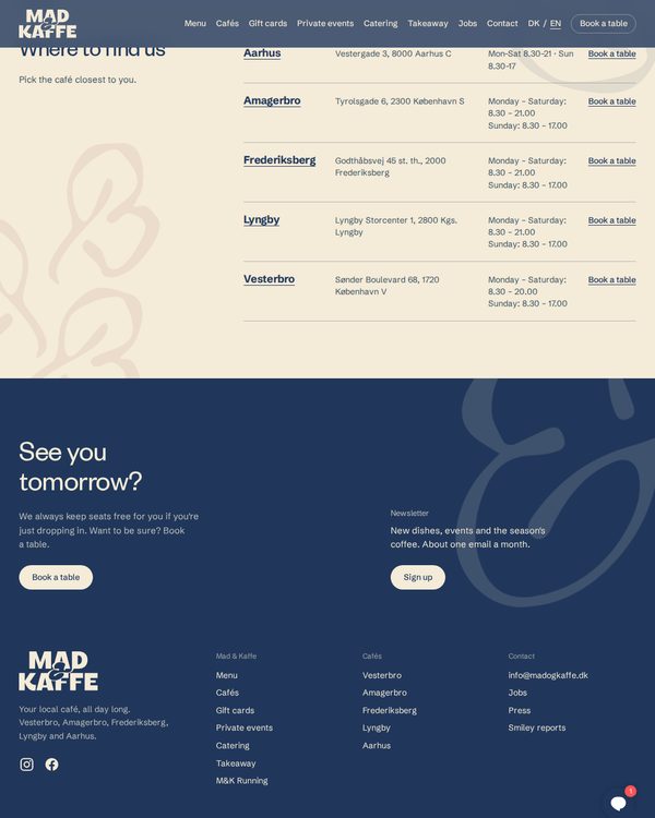 The top of the menu at Mad & Kaffe