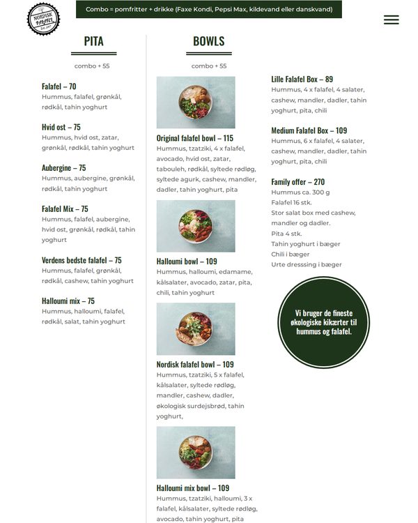 The top of the menu at Nordisk Falafel