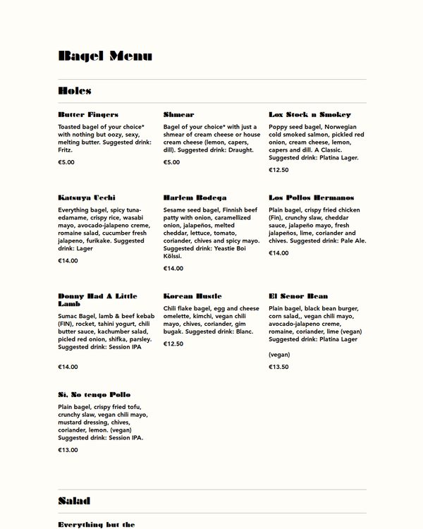 The top of the menu at Yeastie Boi
