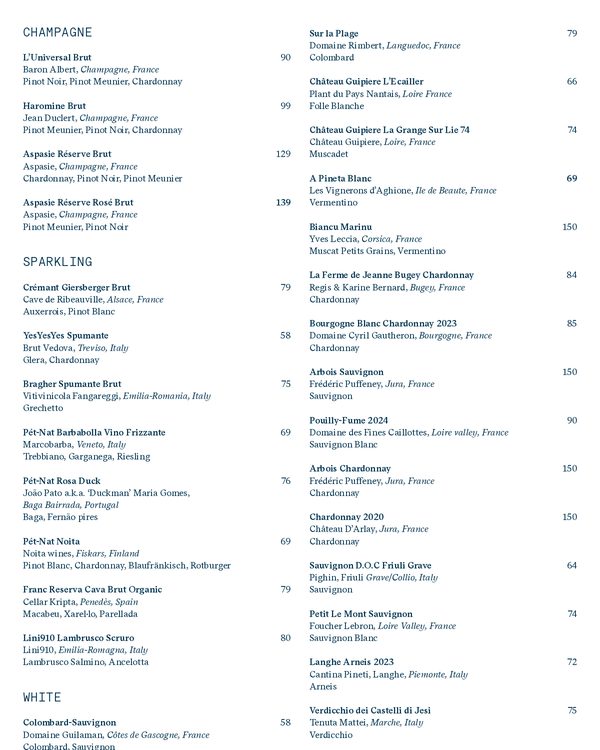 The first page of the menu at Yes Yes Yes