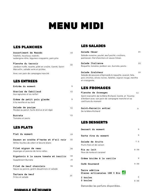 The first page of the menu at Gourmet Bar Confluence
