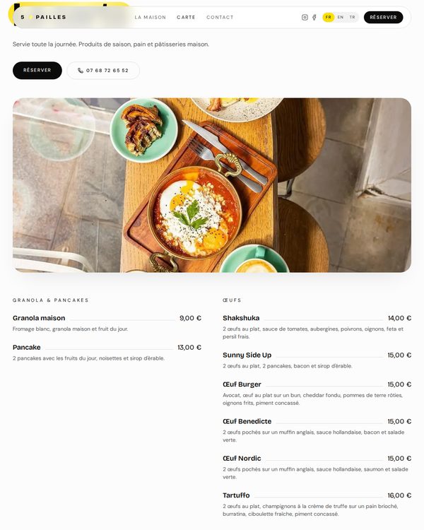 The top of the menu at 5 Pailles