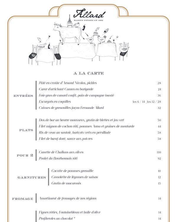 The first page of the menu at Allard