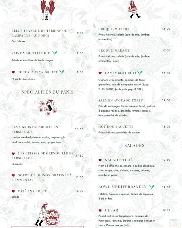 The top of the menu at Café Panis