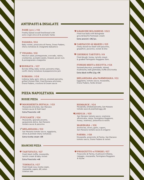 The first page of the menu at Cupola