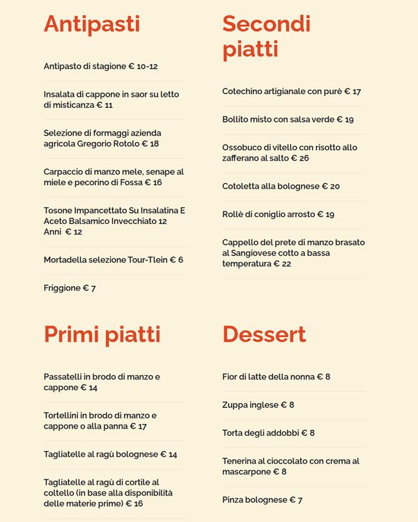 The top of the menu at Rosteria Luciano