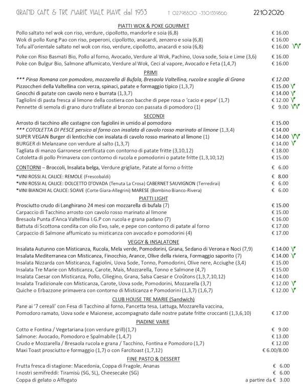 The first page of the menu at Grand Cafè & Tre Marie