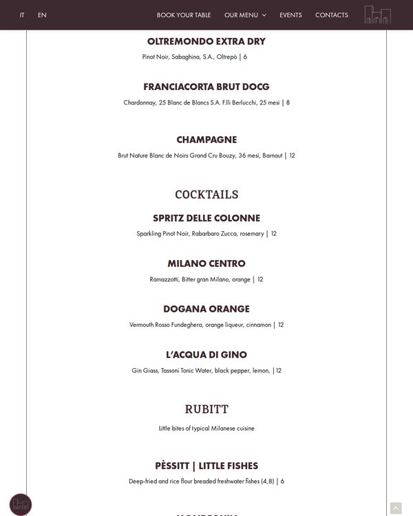 The top of the menu at La Dogana del Buongusto
