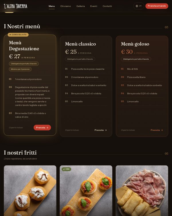 The top of the menu at L'Altra Taverna