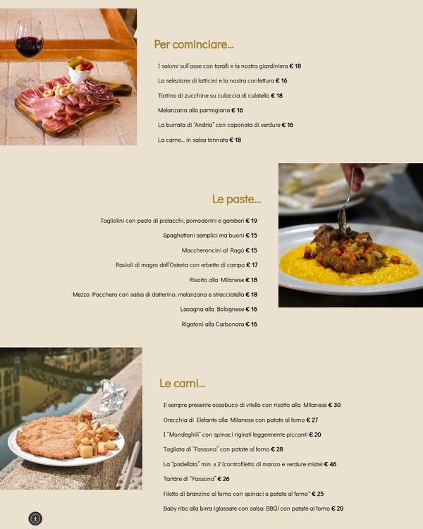 The top of the menu at L'Altro Luca & Andrea