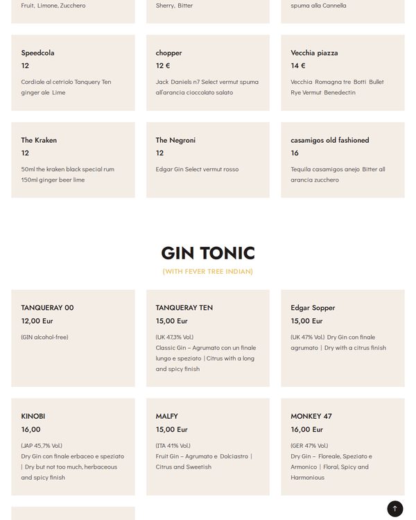 The top of the menu at Morgante Cocktail and Food