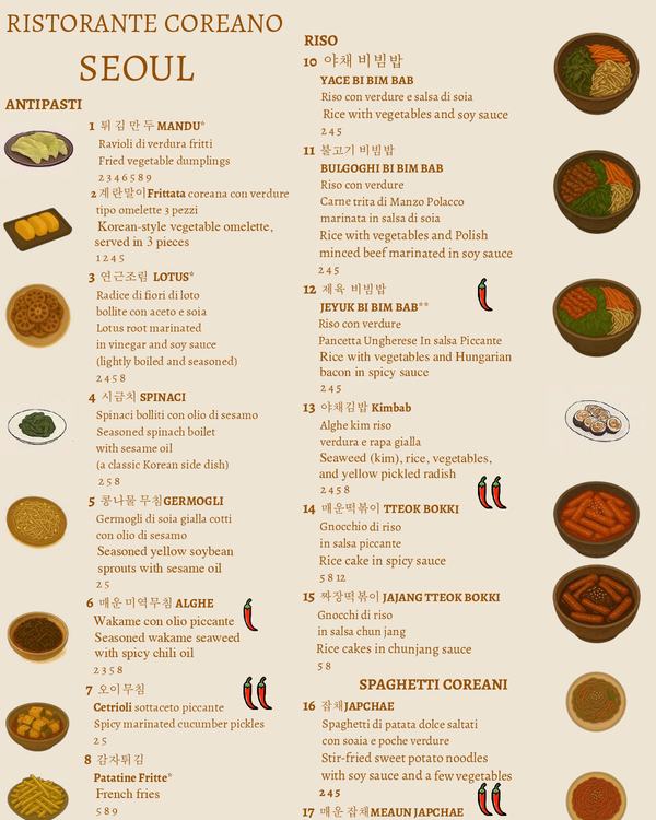 The first page of the menu at Seoul