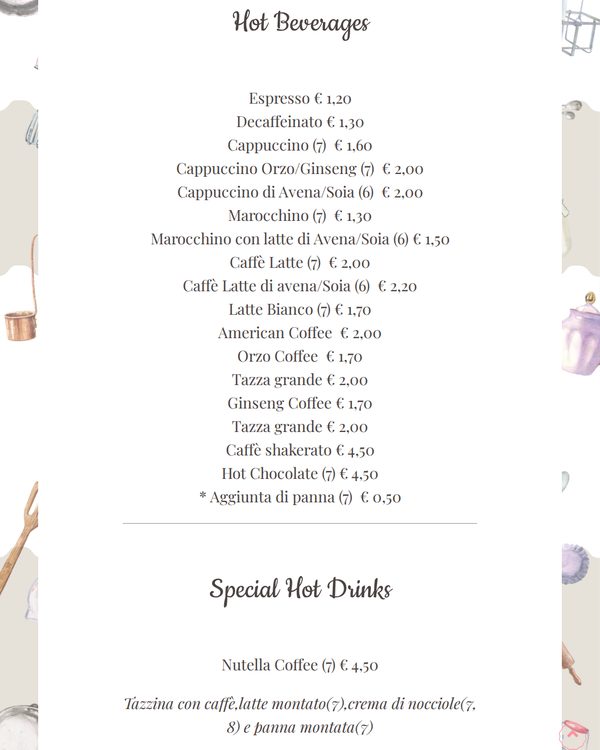 The top of the menu at Vanilla Bakery