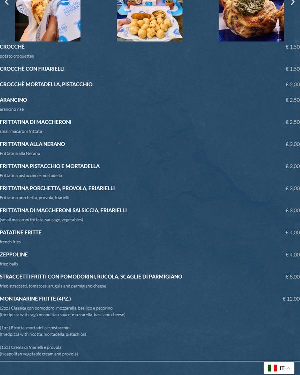 The top of the menu at La Figlia del Presidente