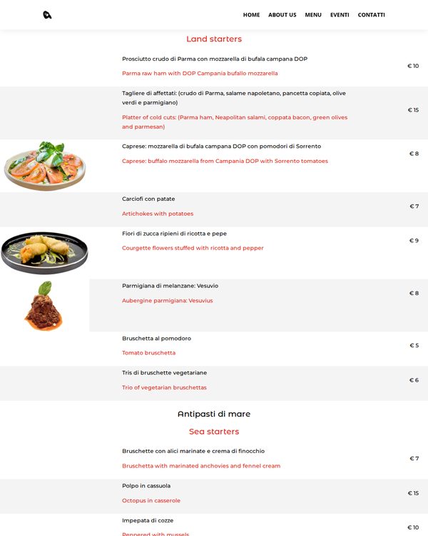 The top of the menu at Pulcinella Bistro