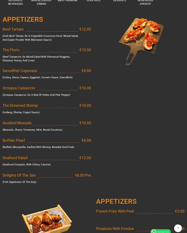The top of the menu at Le Follie Dello Chef
