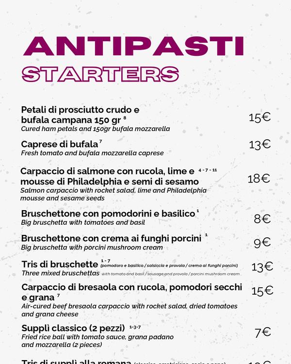 The first page of the menu at Coming Out