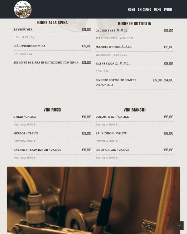 The top of the menu at Il Treppio