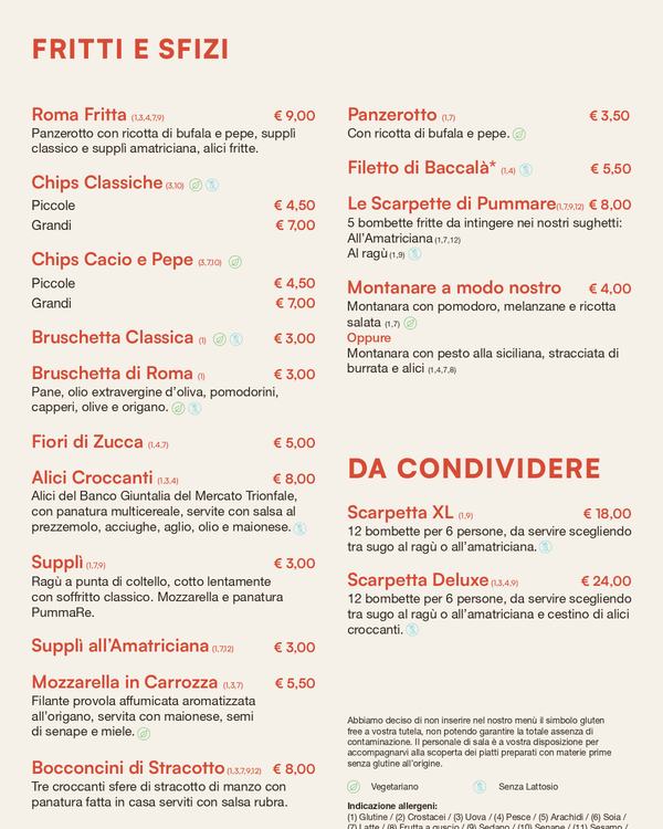 The first page of the menu at Pummare