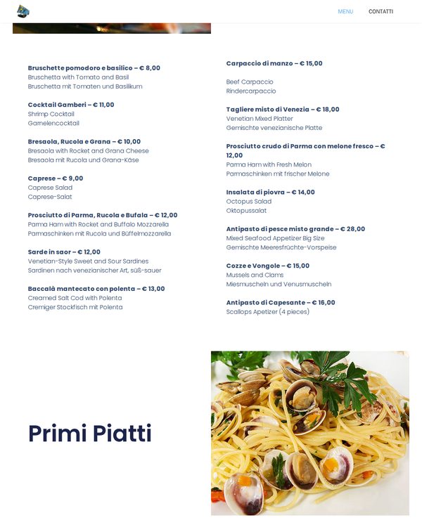 The top of the menu at Hosteria Al Vecio Bragosso