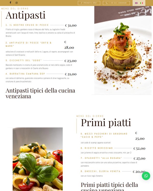 The top of the menu at Ristorante da Mario alla Fava
