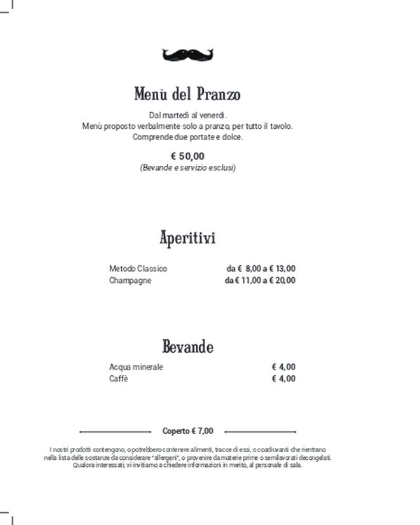 The first page of the menu at Al Capitan Della Cittadella