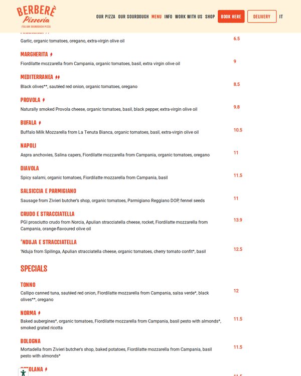 The top of the menu at Berbere