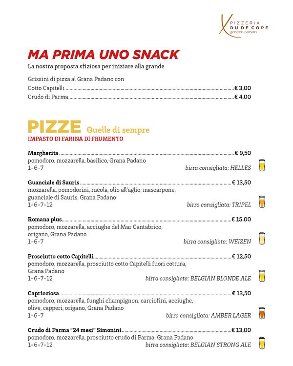 The first page of the menu at Du de Cope