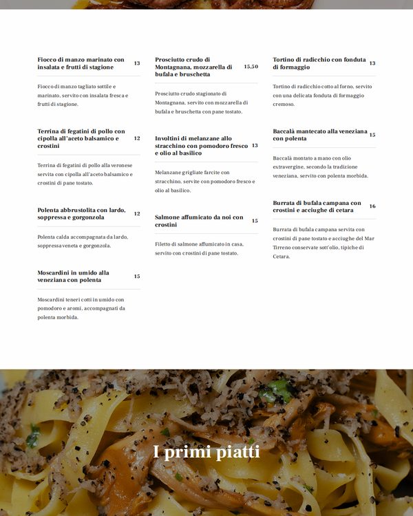 The top of the menu at Osteria Casa Vino